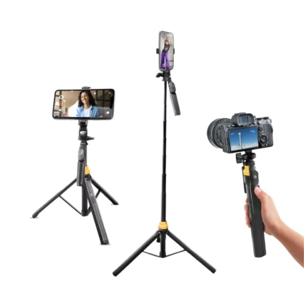 DIGITEK (DTR-555 SS) Foldable Tripod Selfie Stick for Smartphone & Action Cameras with 5.57ft Height,